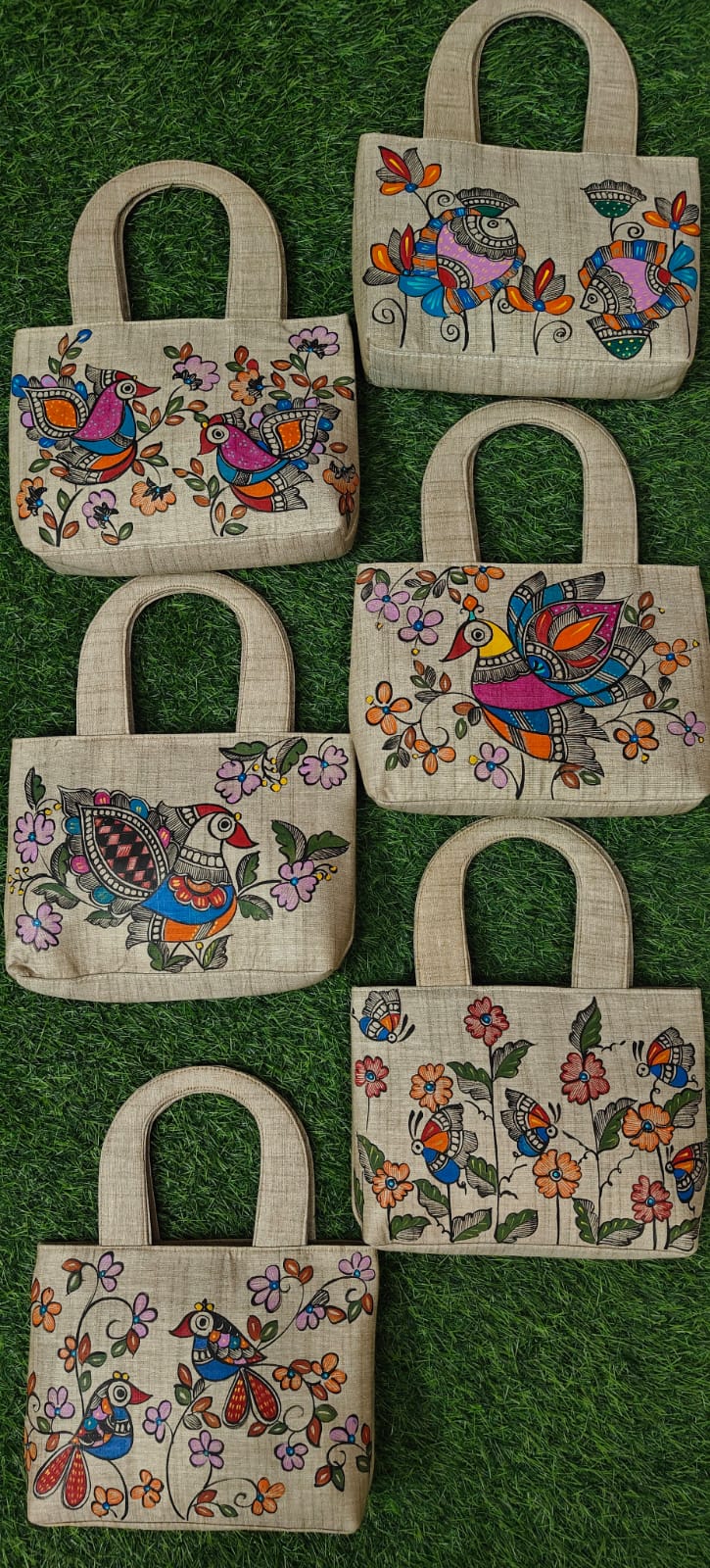 Madhubani Painting Khadi Cotton Purses — hand-painted Madhubani folk art