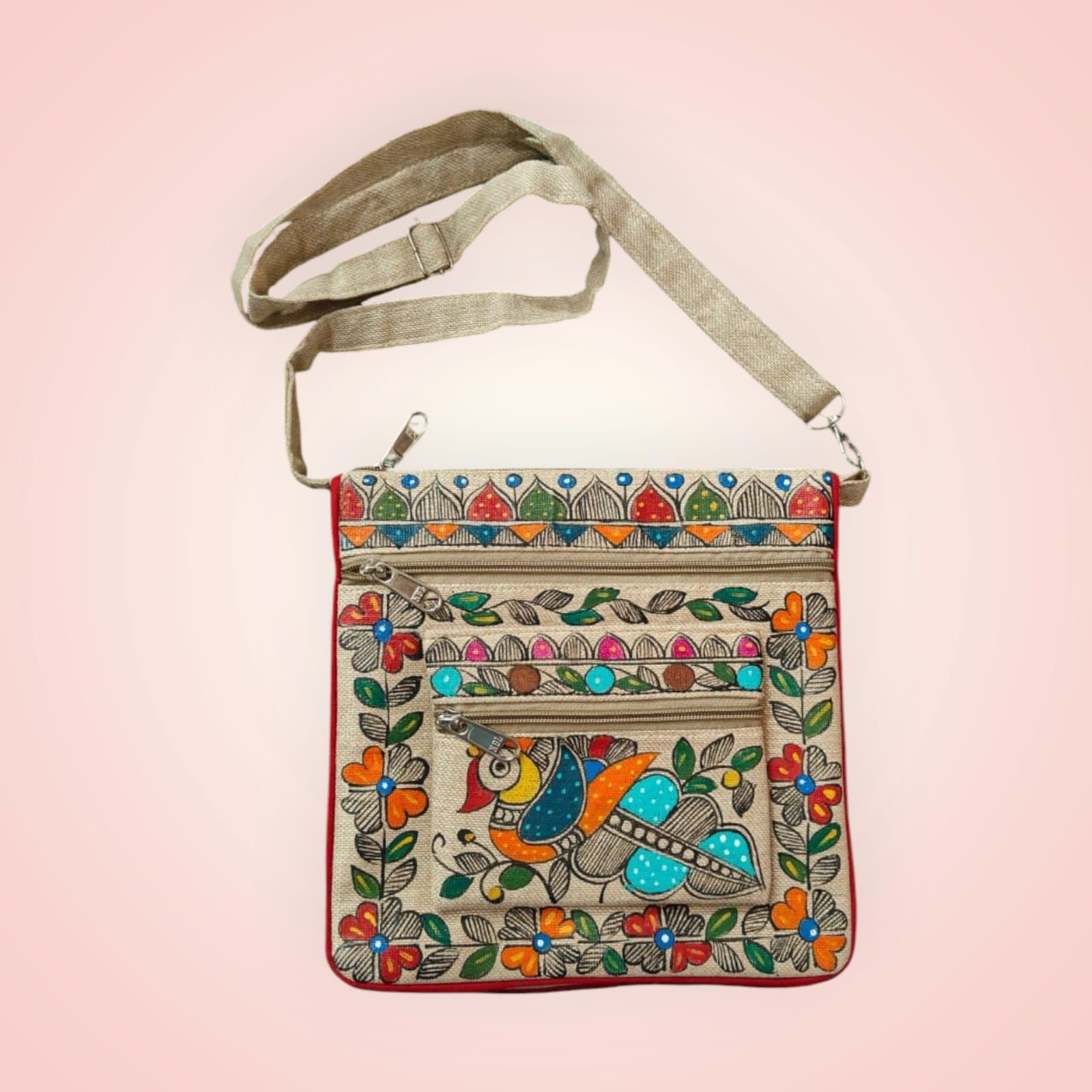 Madhubani Painting Cross Bag — hand-painted Madhubani folk art