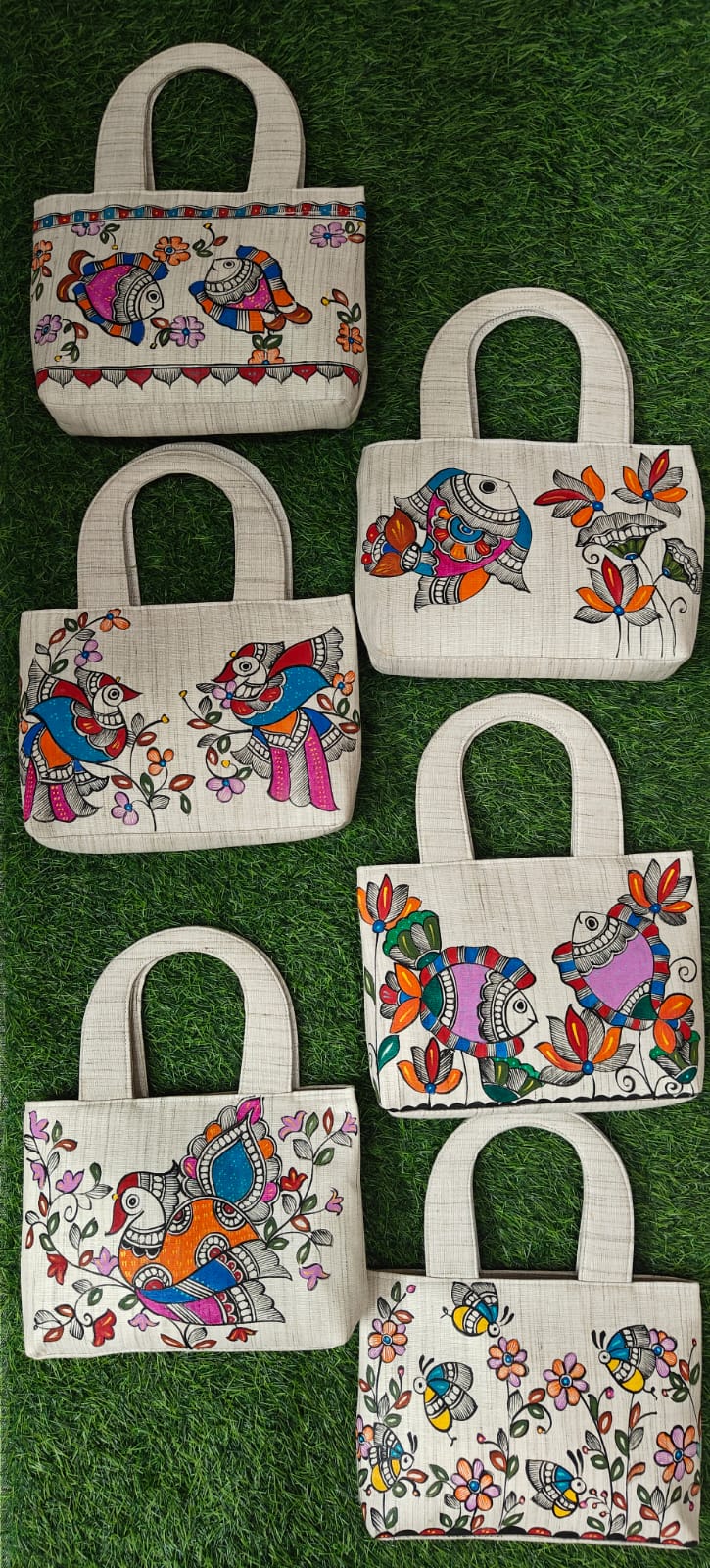 Madhubani Painting Khadi Cotton Purses — hand-painted Madhubani folk art