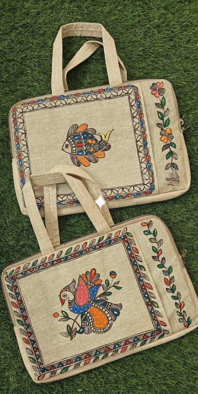 Madhubani Painting Laptop Bags — hand-painted Madhubani folk art