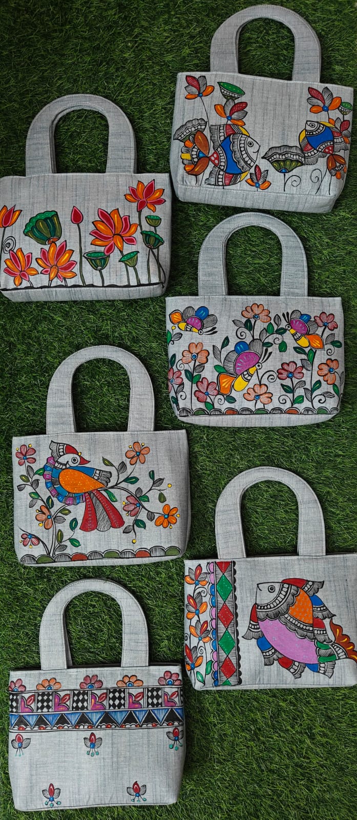 Madhubani Painting Khadi Cotton Purses — hand-painted Madhubani folk art