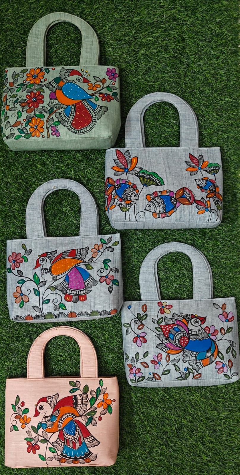 Madhubani Painting Khadi Cotton Purses — hand-painted Madhubani folk art