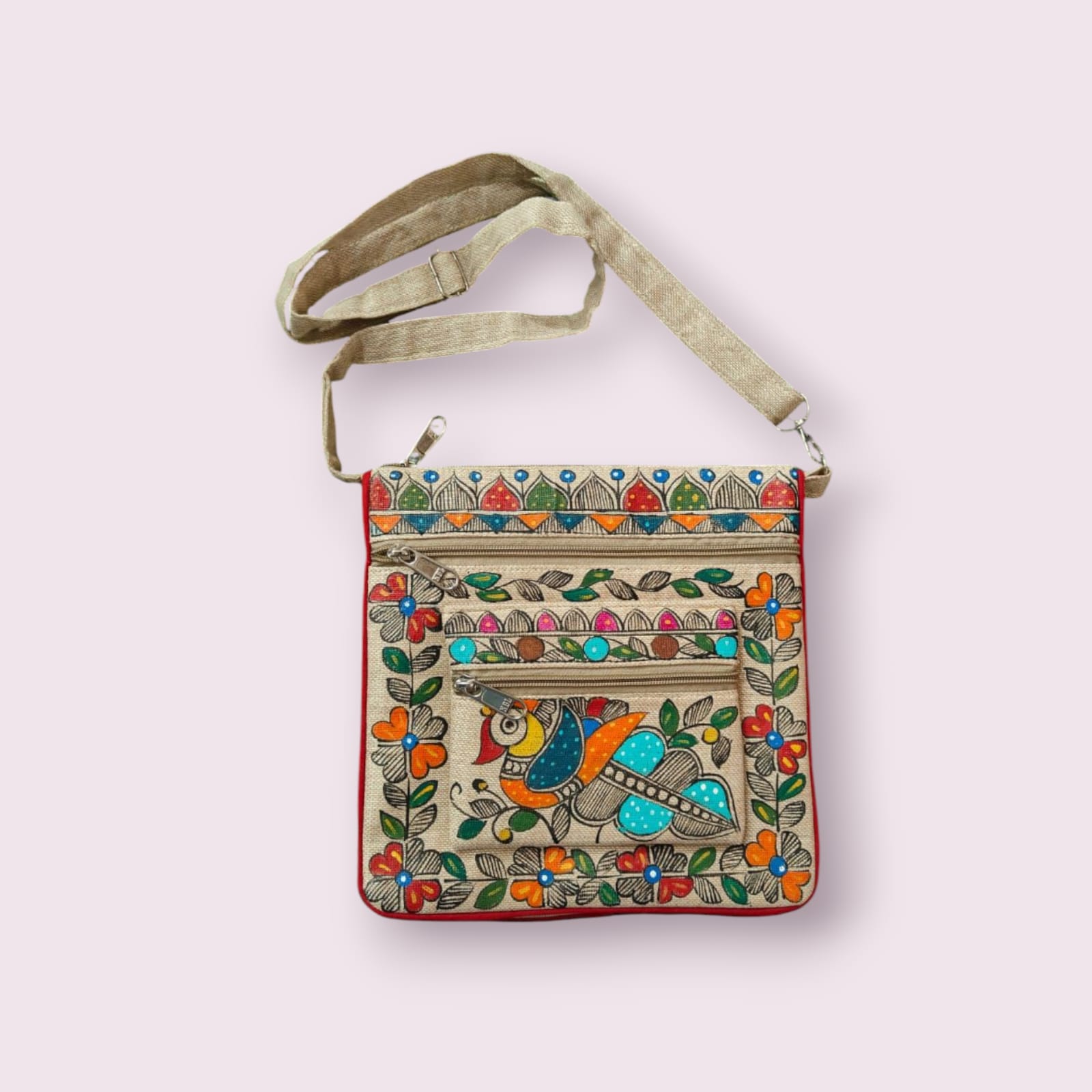 Madhubani Painting Cross Bag — hand-painted Madhubani folk art