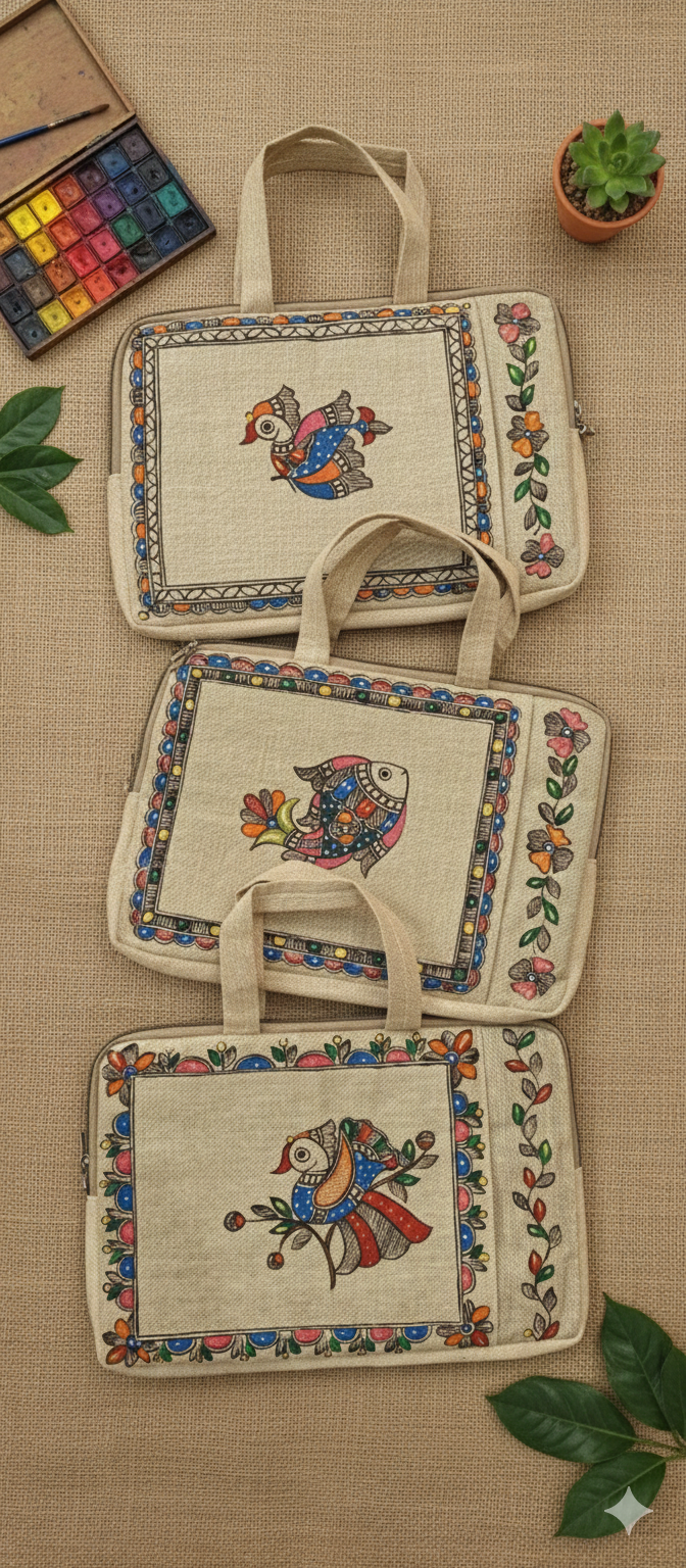 Madhubani Painting Laptop Bags — hand-painted Madhubani folk art