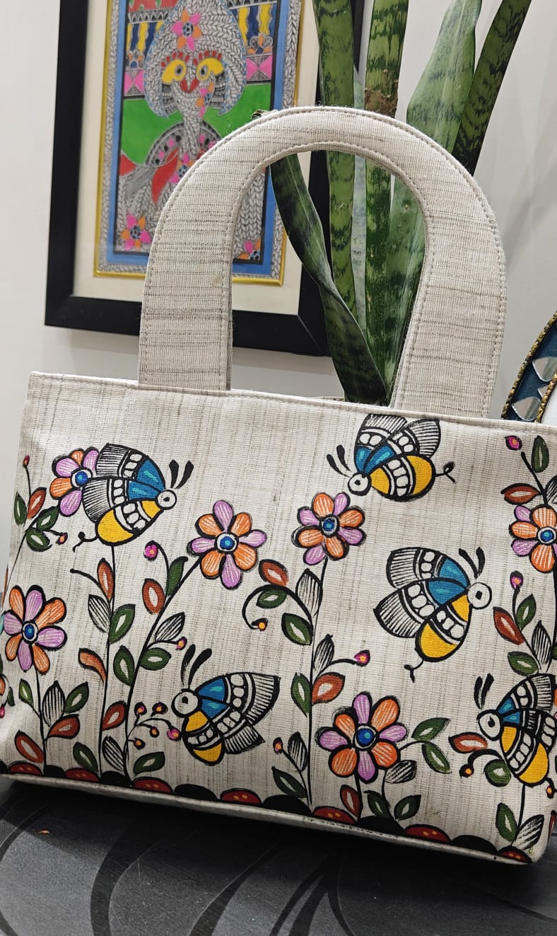 Madhubani Painting Khadi Cotton Purses — hand-painted Madhubani folk art