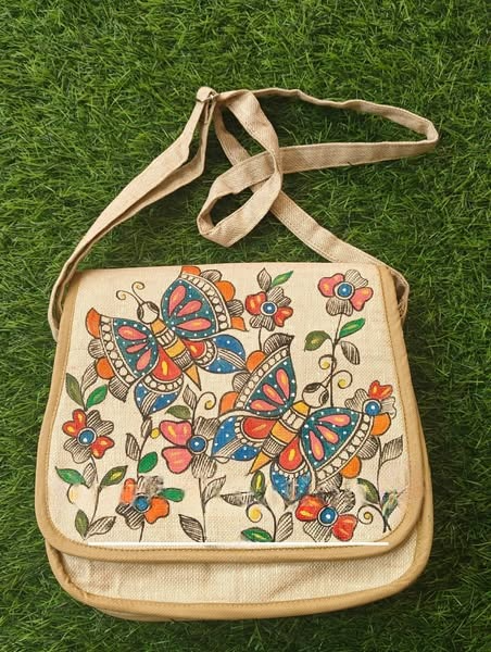 Madhubani Painting Eco Friendly and Trendy Jute Bags — hand-painted Madhubani folk art