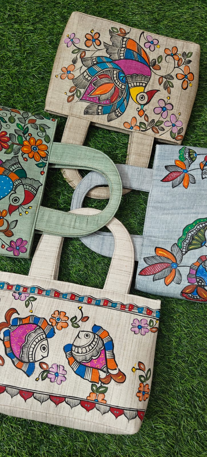 Madhubani Painting Khadi Cotton Purses — hand-painted Madhubani folk art