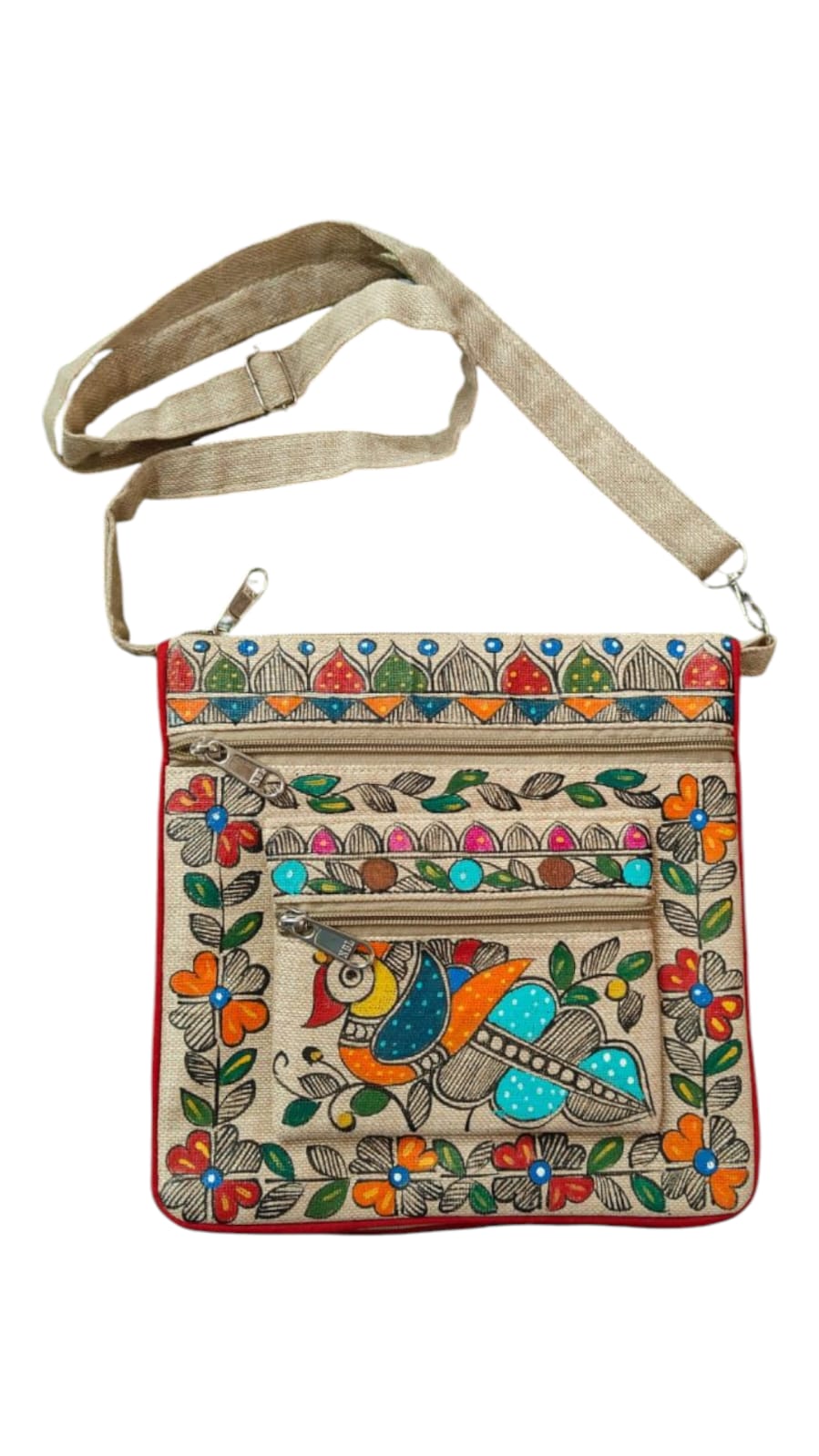 Madhubani Painting Cross Bag — hand-painted Madhubani folk art